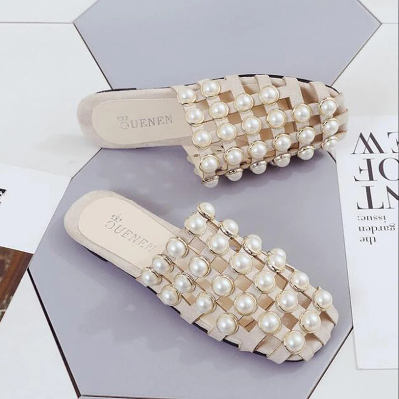 Fashion Summer Beach Sandals Shoes Pearl Sandals Thin Belt Roman Flat Women Flip Flops Casual Flat Slippers Women Sandalias 250603