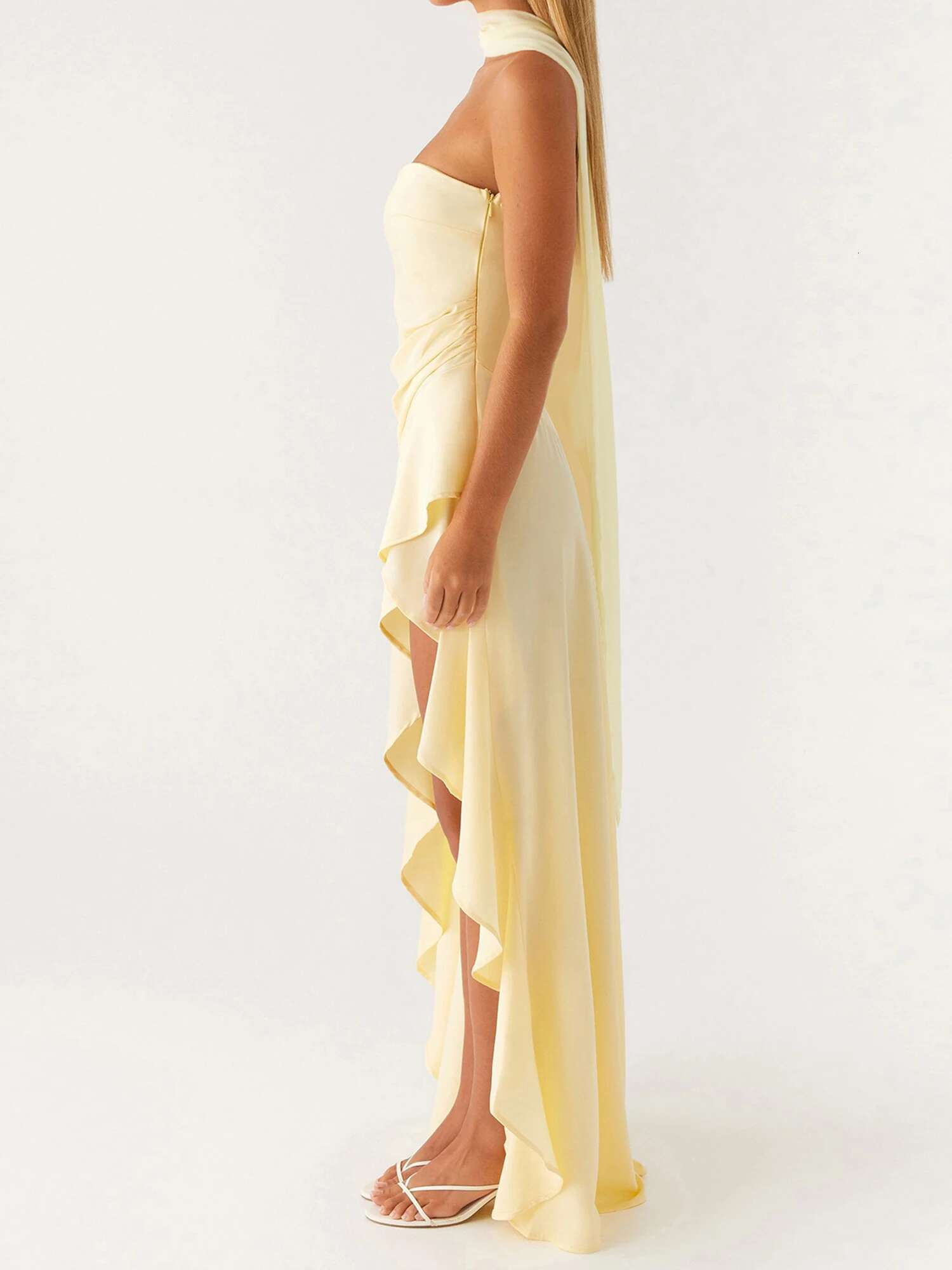 Womens Elegant Off-shoulder Maxi Dress with Floral Print and Ruffled Hemline Perfect for Summer Parties and Events