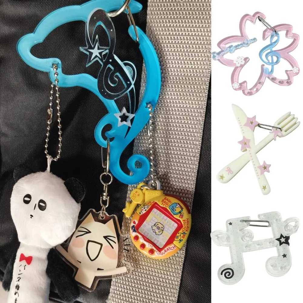 HOT Cartoon Cute Dolphin Cat Acrylic Charm Carabiner Korean Style Musical Notes Keychain Backpack Hanging Decoration Accessories XJ250607