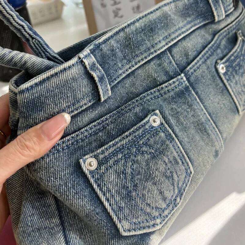 Denim Bags For Women Designer Handbag Purses 2025 New In Washing Process Sequined Lock Top Handle Underarm Cloth Shoulder