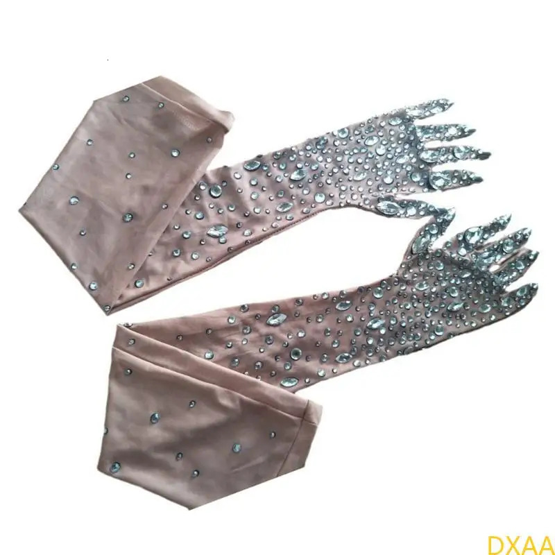 DXAA 2pack Rhinestones Meshes Pattern Gloves Arm Length Gloves Wedding Mittens 250603