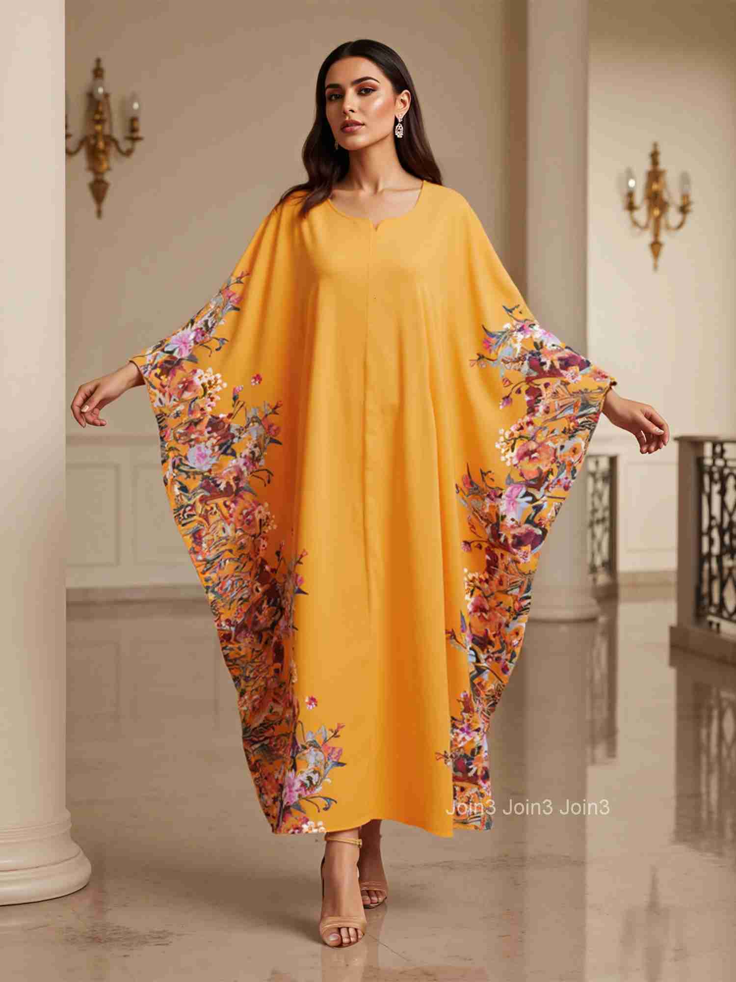 Women Ramadan Abaya Stylish Geometric Pattern Loose Bat Sleeve Split Islamic Prayer Dresses Casual Arabic Dresses Robe