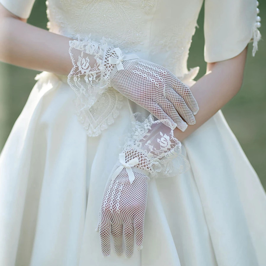 Wholesale Black Ivory Bridal gloves Bride Wedding accessories mariage Tulle lace guantes Lace gloves 250603