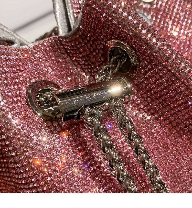 String Bucket Crystal Shiny Rhinestones Dia Evening Women's Handbag Wedding Party Clutch Purse Crossbody Bag