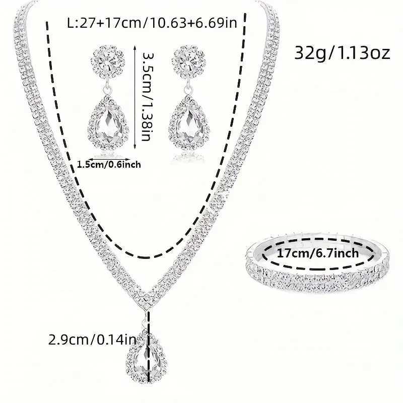 4 Pieces Luxurious Jewelry Set Exquisite Rhinestone Pendant Elegant Womens Crystal Silver Plated Necklace Earrings Set Z250607