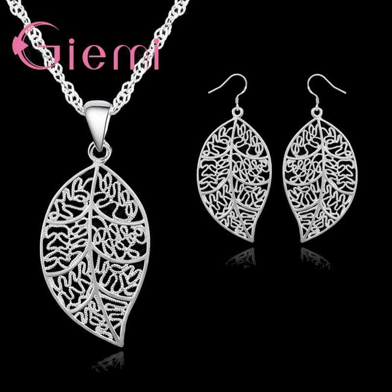 Factory Price AAA 925 Sterling Silver Jewelry Sets Pendant Necklace Leaves Earring Hook And Earring Hook For Women Z250607