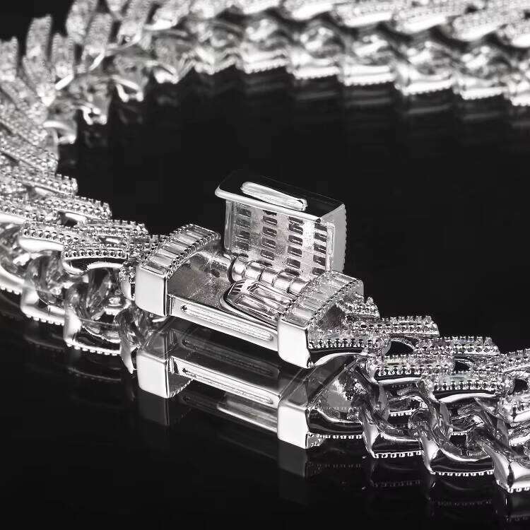 Manufacturer Wholesale White Gold Plated Mens Hip Hop Chain Cz Dia Iced Out Cuban Bracelet with Zircon Pearl Stones