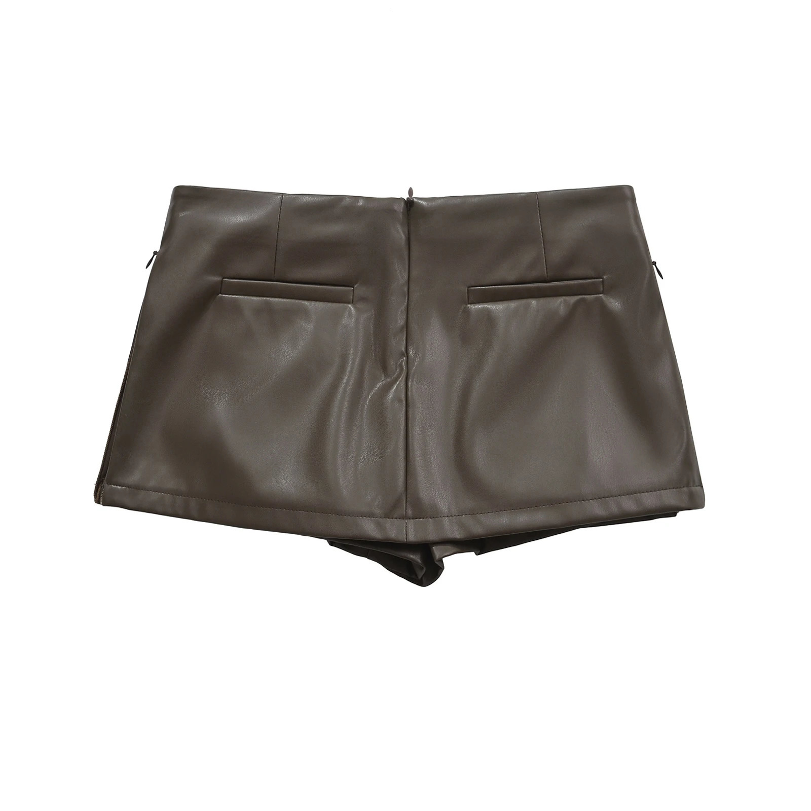 Black Mini Skirts Elegant Korean Fashion Faux Leather Skirts For Woman Low Rise Skirts Split Leather Skirt With Shorts Brown 250606