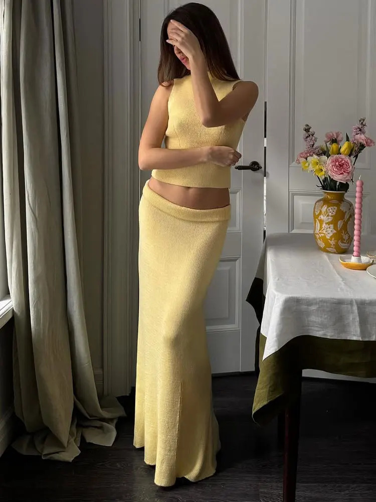 Tossy Elegant Knitwear 2 Piece-Set Long Dress Female Ribbed Sweater Pullover And Loose Patchwork Maxi Skirt Sets Ladies Outfits 250605