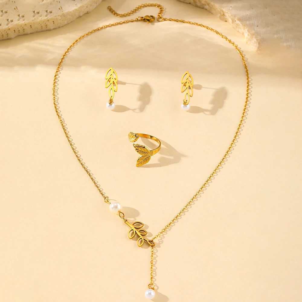 Stainless Steel Jewelry Set Pearl Earrings Pearl Necklace Adjustable Size Ring Jewelry Set For Women New Style Jewelry Z250607