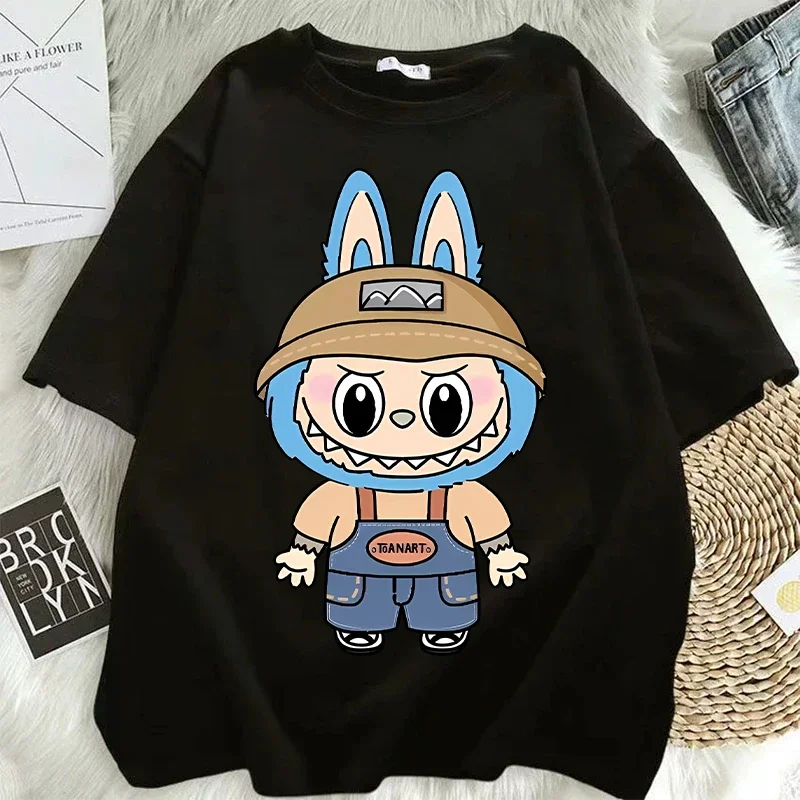 Labubu Couple Plus Size Fashion Designer T-Shirt Women Anime Cartoon Short Sleeve's Street Trend Hip Hop Clothing 2025 New