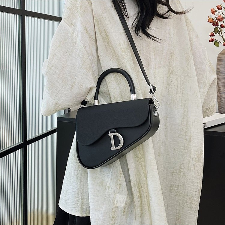New style female bag trend letter saddle bag carry half round texture one shoulder sling box bag