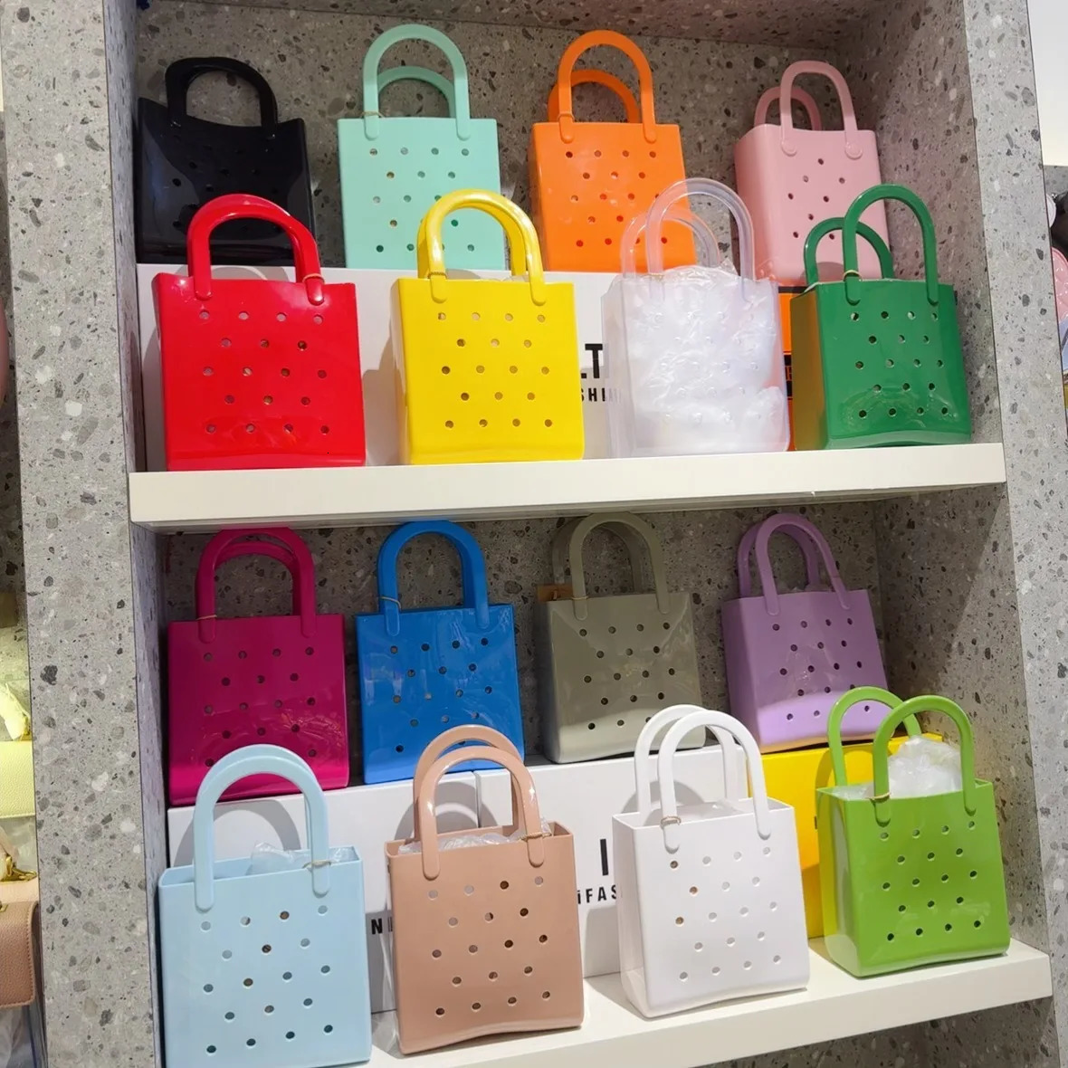 Small PVC Beach Tote Bag Fashion Mommy Diaper Storage Baskets Summer Rubber Tote Solid Color Jelly Beach Bags Sundries Organizer 250603