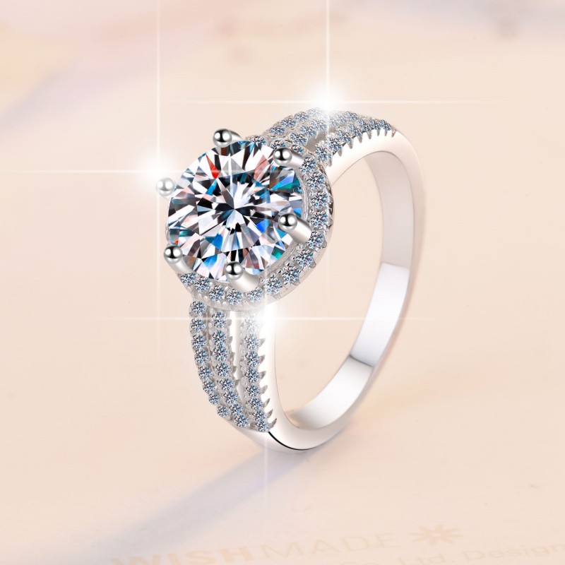Moissanite Ring in S925 Sterling Silver, Three Life Design, Perfect for Engagements and Weddings, Luxury Women's Jewelry, Cross-Border Wholesale.