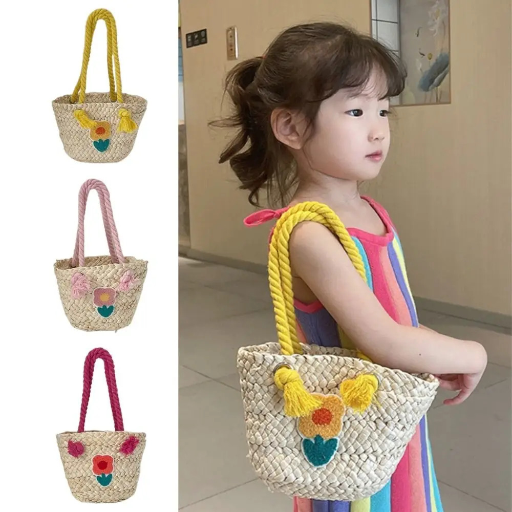 Casual Cute Woven Shoulder Bag Large Capacity Elegant Straw Handbag Underarm Tote Beach Small Basket Children 250605