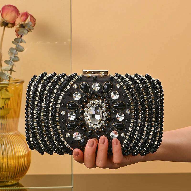New Trendy Party Dinner Bead Pearl Crystal Hand Embroidery Rhinestone Evening Shoulder Bag For Wedding Women Prom