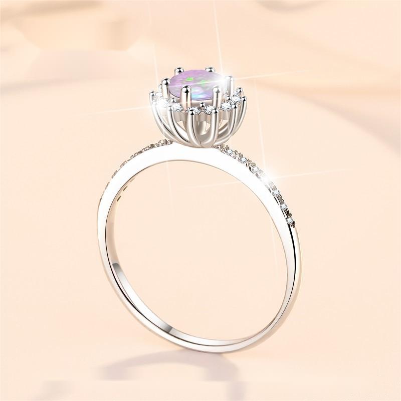 S925 Sterling Silver Moonstone Ring with Opal and Multi-Color Gemstones, Fashionable Jewelry for Women, Perfect for Special Occasions, Cross-Border Wh