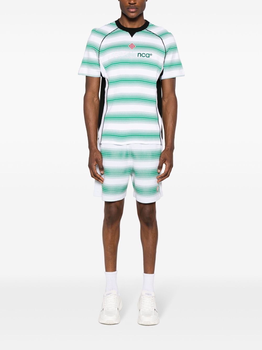 Casabalnc Striped Football T-shirts Green Gardient Sweatshorts Embroidered Triped Tees Men Designer Summer Sports Sets