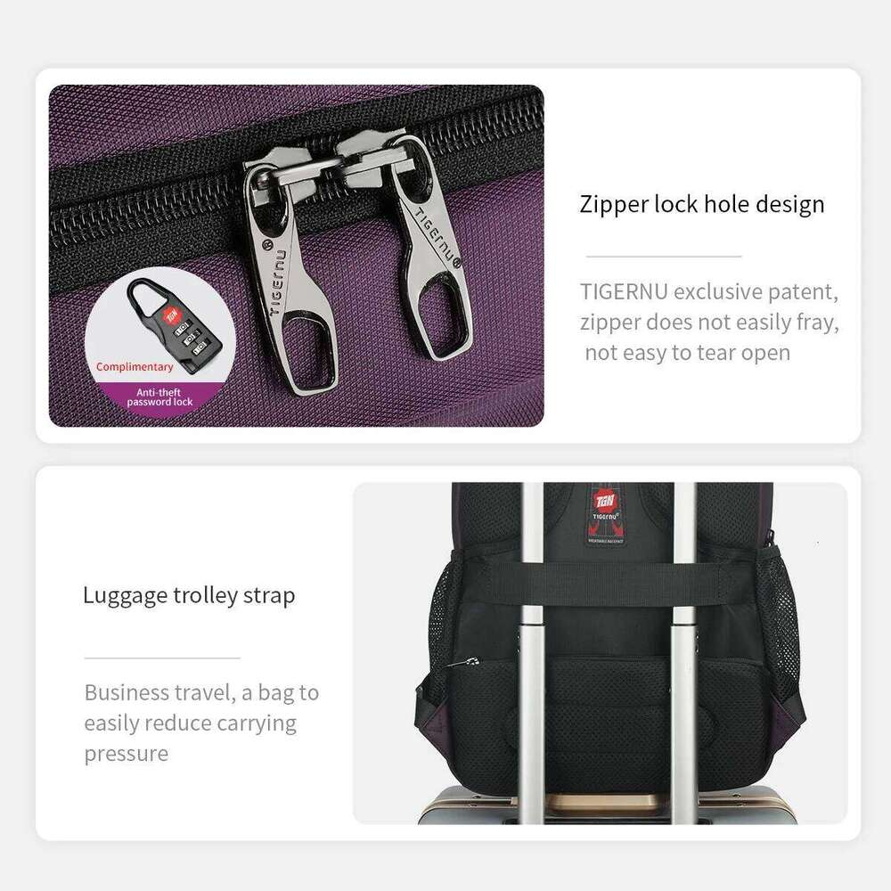 Tigernu Fashion Women Purple Anti Theft 15.6Inch Laptop Female Waterproof Travel School Backpack Bags