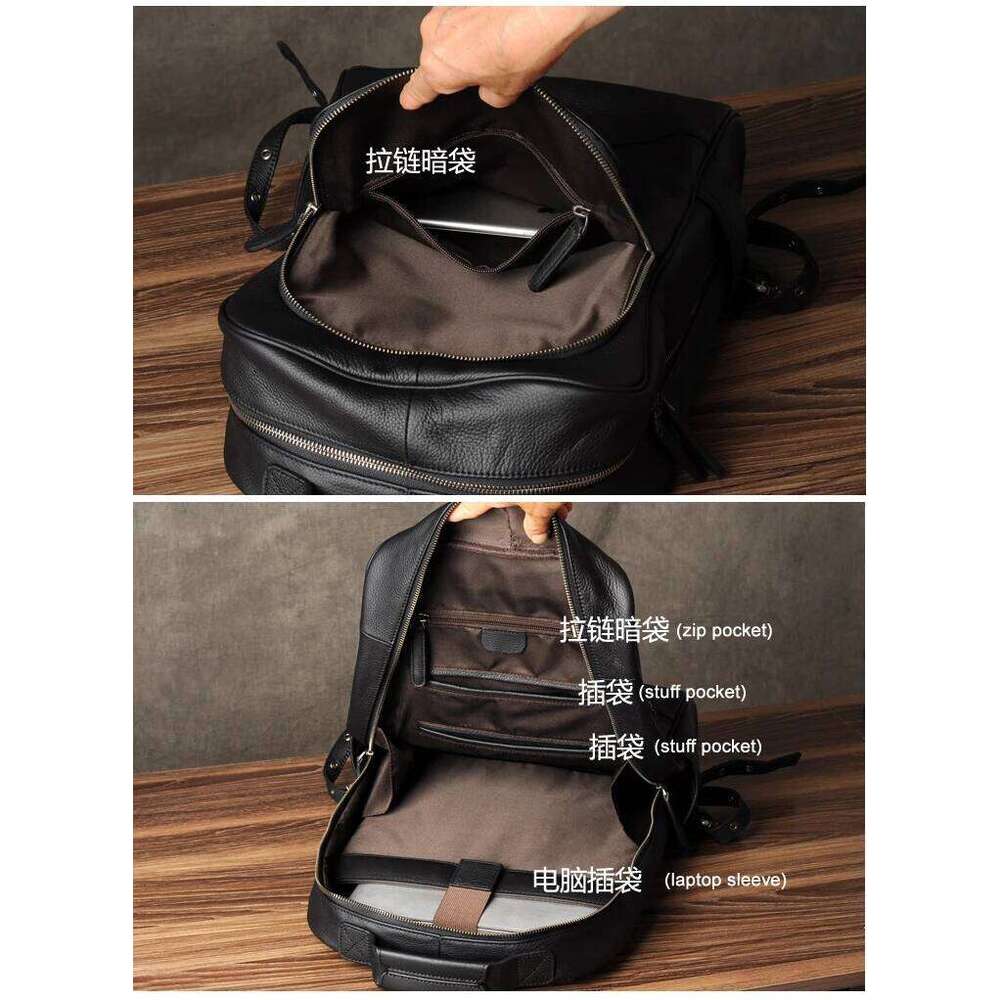 Designer Bag High Quality Fashion Genuine Leather Men Bagpack Student School Bag Backpack Daily Male Rucksack Large Knapsack Black