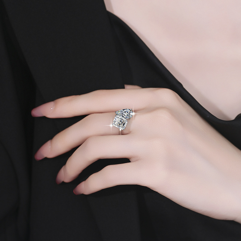 Elegant S925 Sterling Silver Moissanite Ring with Waterdrop Design, Perfect for Engagements and Weddings, Affordable Luxury Jewelry, Cross-Border Whol