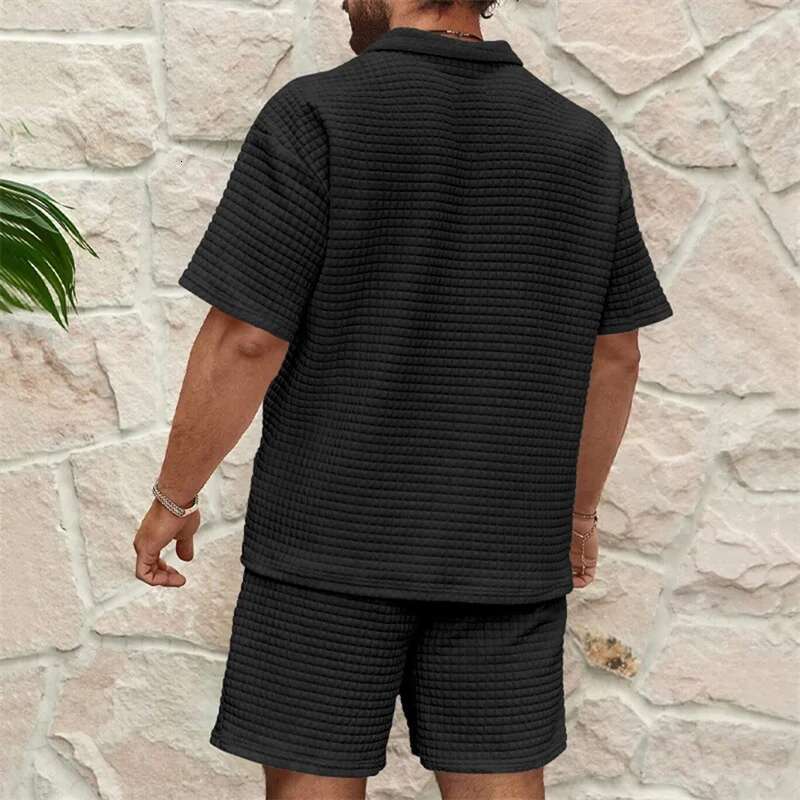 Mens Casual Outfit Short Sleeve Tee with Drawstring Shorts Set for a Stylish Summer Look