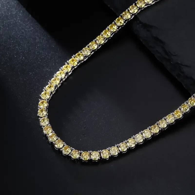 4mm Yellow Cubic Zirconia Copper Tennis Necklace Chain Unisex Gold Plated Men's Gift for Thanksgiving Christmas Father's Day