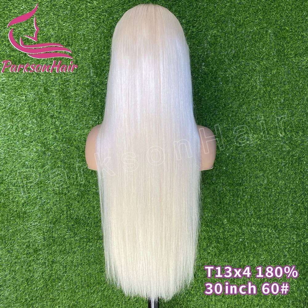 NAMM #60 Color Platinum Ash Blonde Front Wigs Human Hair White 13x4 13X6 HD Transparent Lace Frontal Wig For Women Pre Plucked