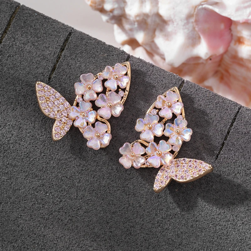 SENYU Romantic Butterfly Korean Style Fairys Elegant White CZ Party Earring Beautiful Flower Wedding Party Jewelry Gift 250604