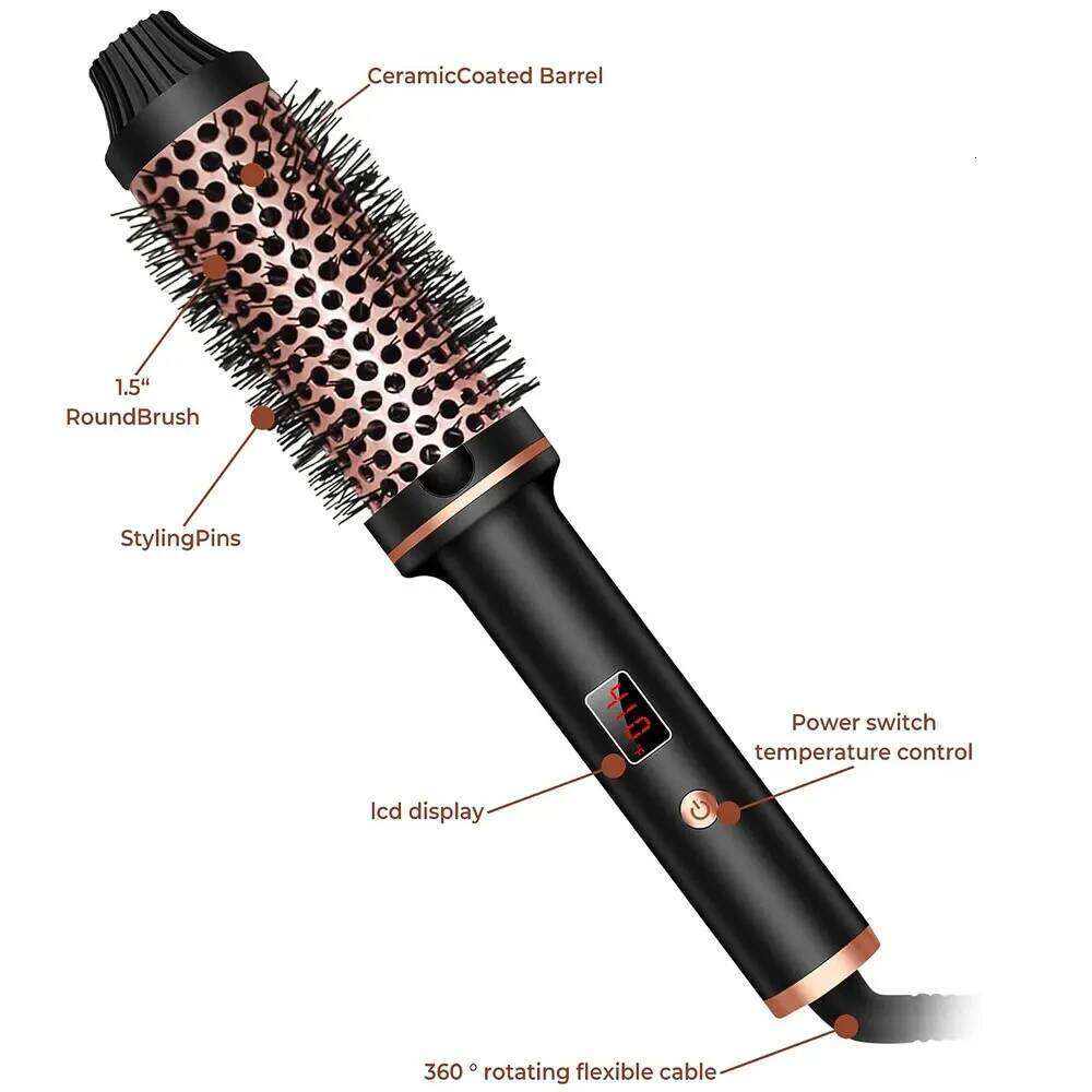 Thermal 1.5 Inch Heated Ceramic Curling Iron Volumizing Heating Round Brush Travel Hair Curler Comb