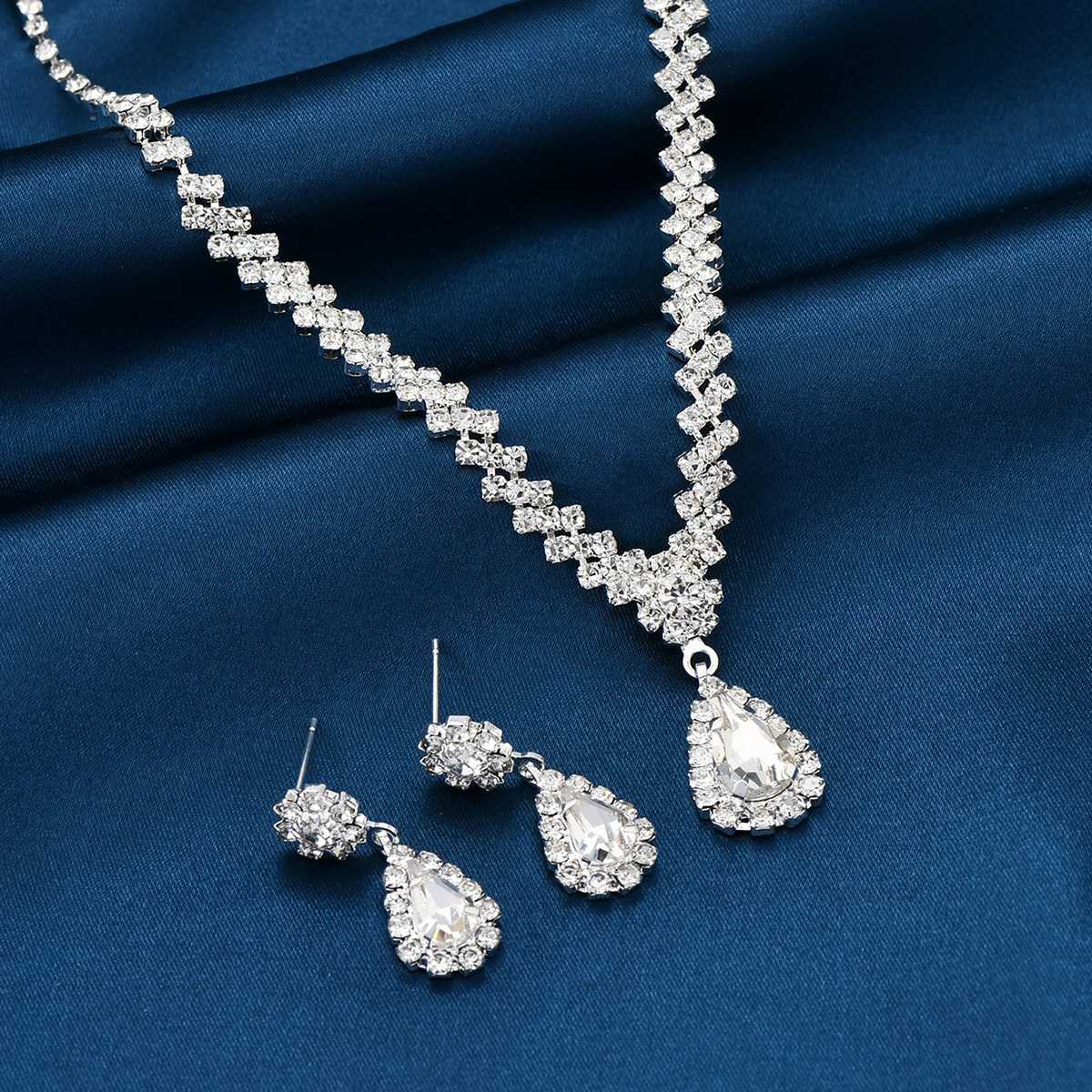 3 Pieces Of Fashionable Womens Water Drop Necklaces And Earrings Set For Wedding Season Banquet And Party Accessories-2910 Z250607