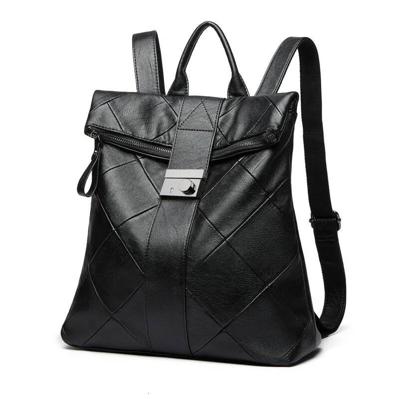 Women 2025 New Fashionable Soft Leather Splicing Shoulder Versatile Lock Backpack Handheld Travel Bag