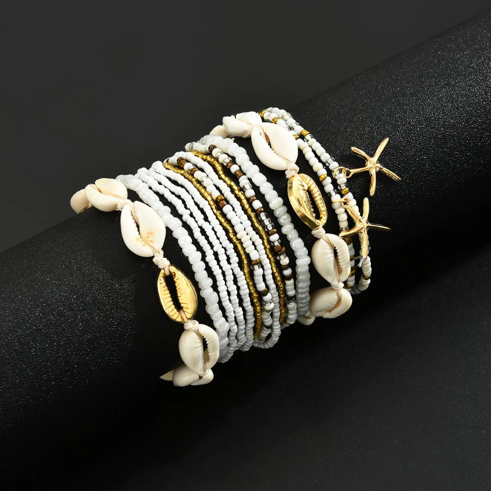 Summer Beach Starfish Shell Beaded Pendant Anklet for Women Boho Retro Trend Multilayer Foot Jewelry Holiday Accessory 2025 250528