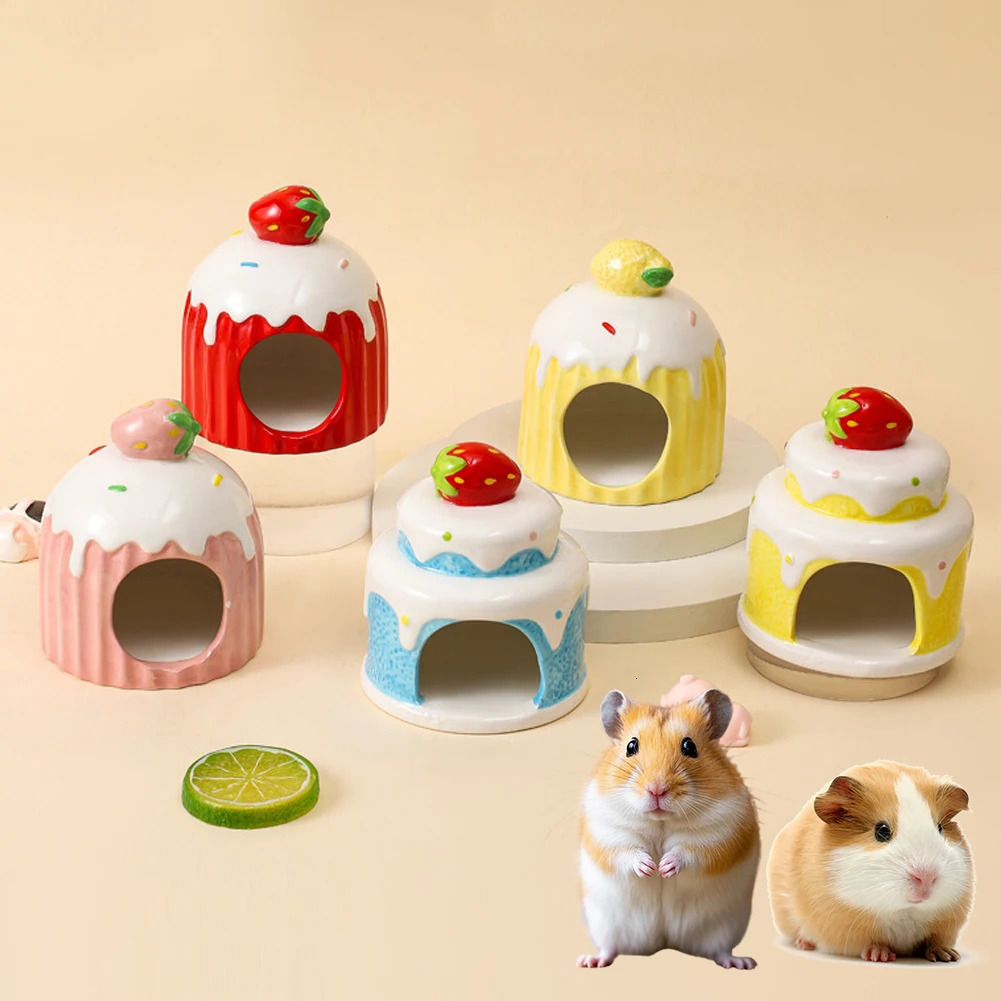 Lovely Pottery Hamster House Pet Bed Hideout Hut Hamster Gerbil House Sleeping Bed for Summer Small Pet Cooling Shed House 250604