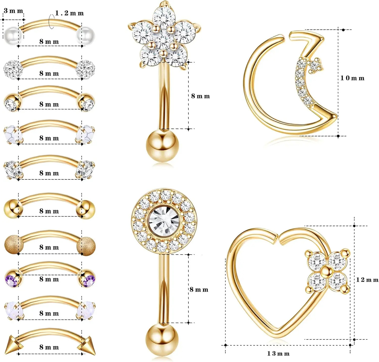FASACCO Steel Piercing Jewelry Curved Barbell Eyebrow Rings Helix Tragus Lip Daith Rook Earrings for Women Men 250606
