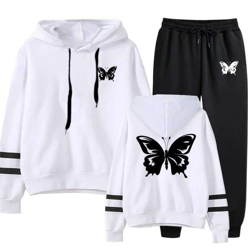 Quality Womens Tracksuit Fashion Print Hooded Sweatshirt+Pants 2 Pcs Set Outdoors Casual Street Clothing Sports Jogging Outfits