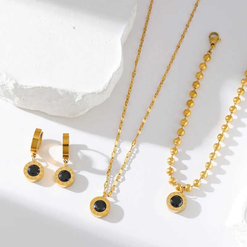 EILIECK 316L Stainless Steel Black Zircon Necklace s Earrings Set For Women New Trendy Gift Waterproof Jewelry 3-Set Z250607