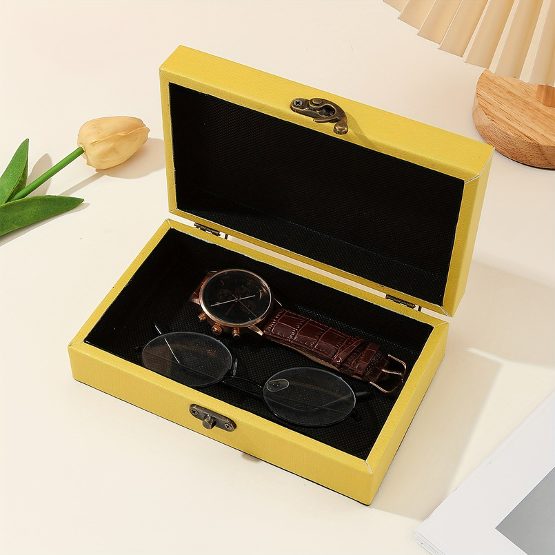 Stylish Wooden PU Console, Unique Design with Matching Storage Box - Artistic Home Decor and Personal Item Organizer, Yellow, Game Room Decoration