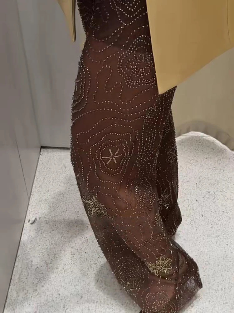Bead Embroidery Sequin Women Pants Snowflake See Through Straight Thin High Waist Fashion Trousers 2025 Summer Street Party Pant 250605