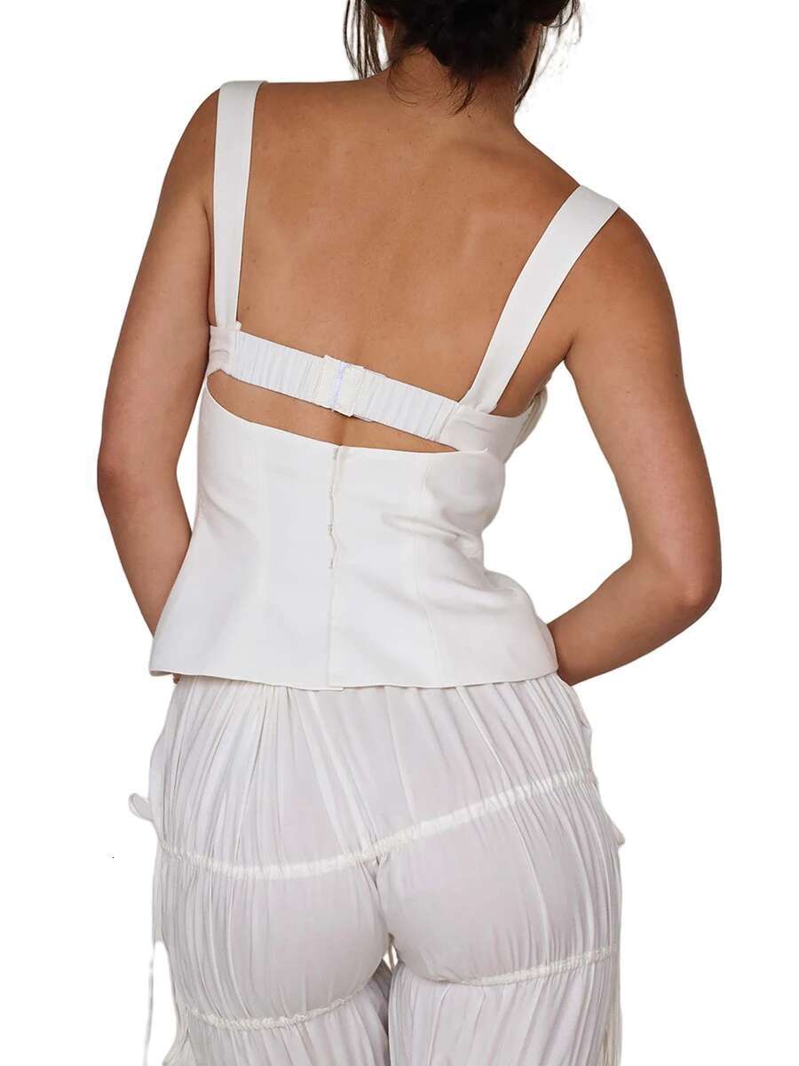 Womens Sleeveless v Neck Crop Top Off Shoulder Solid Color Casual Party Summer Sling Vest for Ladies