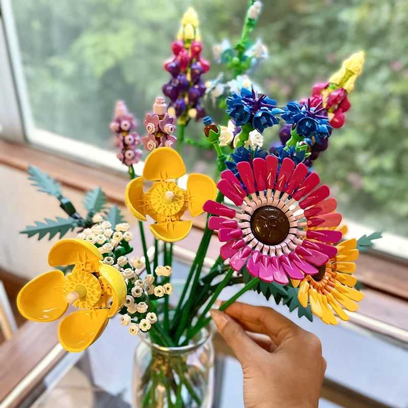 Creative Romantic Wildflower Bouquet Flower Building Blocks Home Desk Plant Decoration Assemble Bricks Toy Gift For Children Girl Z250607