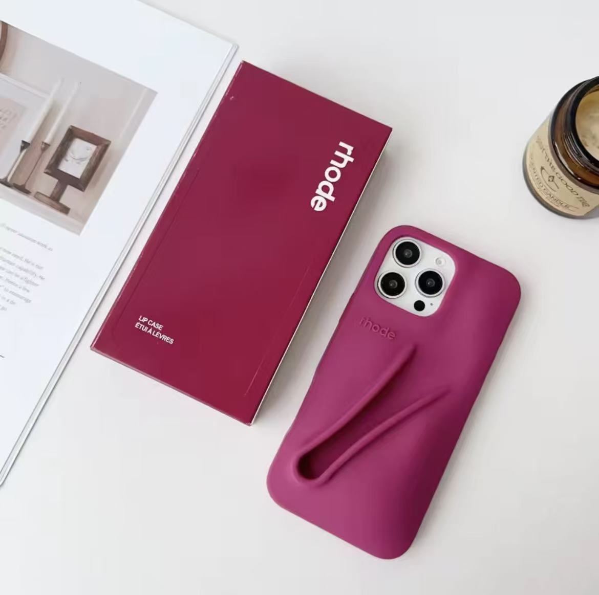 Hot Rhode Lip Gloss Silicone Phone Case for iPhone 11 12 13 14 15 16 Pro Max 16E Cases With Box Lip Gloss Holder Lipstick Design