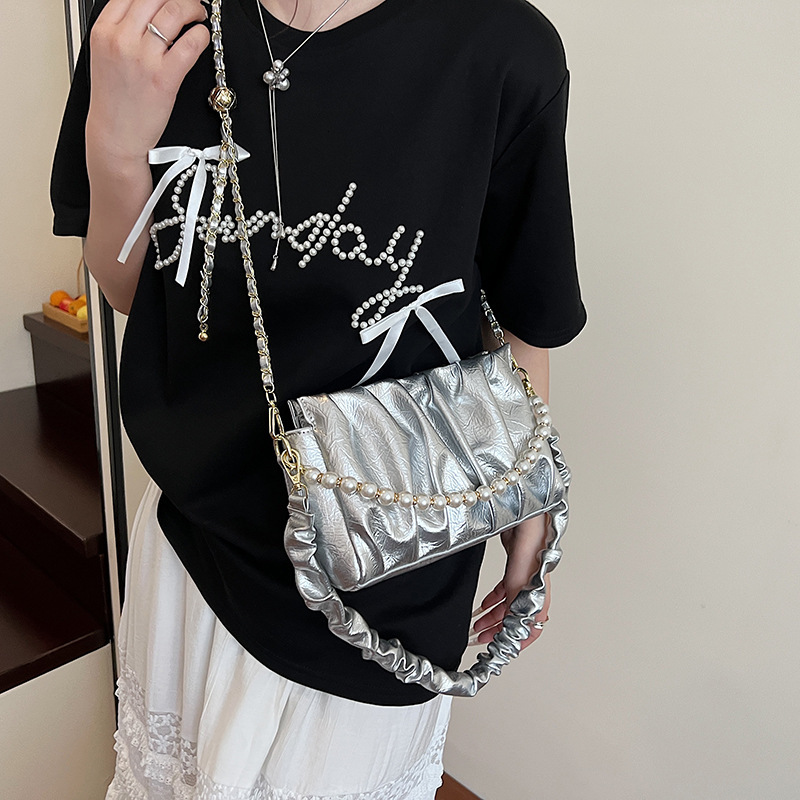 designer High-end Niche Bag for Women Summer 2025 New Fashion Chain Crossbody Bag Women's Pleated Cloud Underar