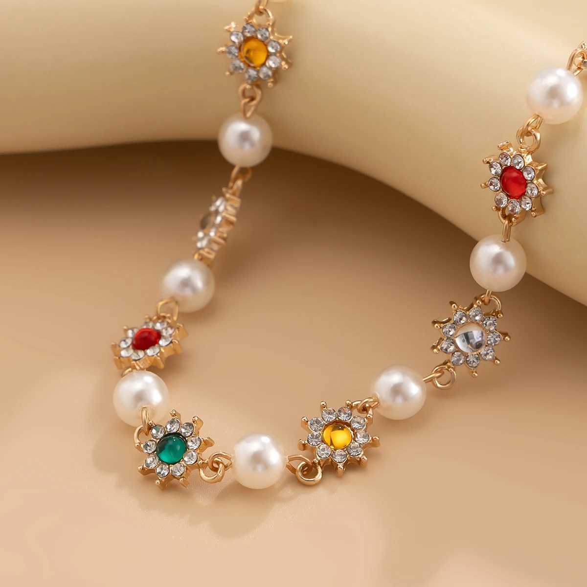 SHIXIN Luxury Shinny Colorful Rhinestone Short Necklace Earrings Women Imitation Pearl Choker Christmas Jewelry Set Z250607