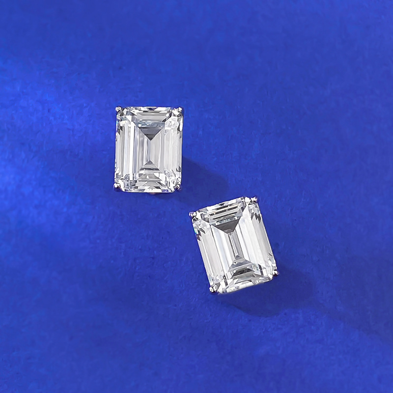 Choucong 2025 Top Sell Elegant Stud Earrings Genuine 100% 925 Sterling Silver 18K Gold Emerlad Cut White Lab Moissanite Diamond Rectangle Women Weddin