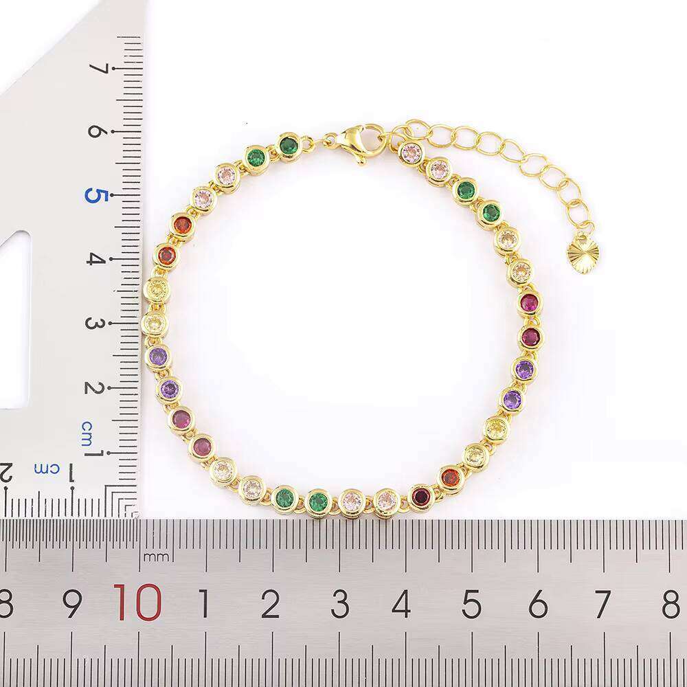 Qiku Quality Elegant Colorful Round Rhinestone Bracelet for Women Copper Zircon Fashion Crystal Jewelry Temperament Girl Gift