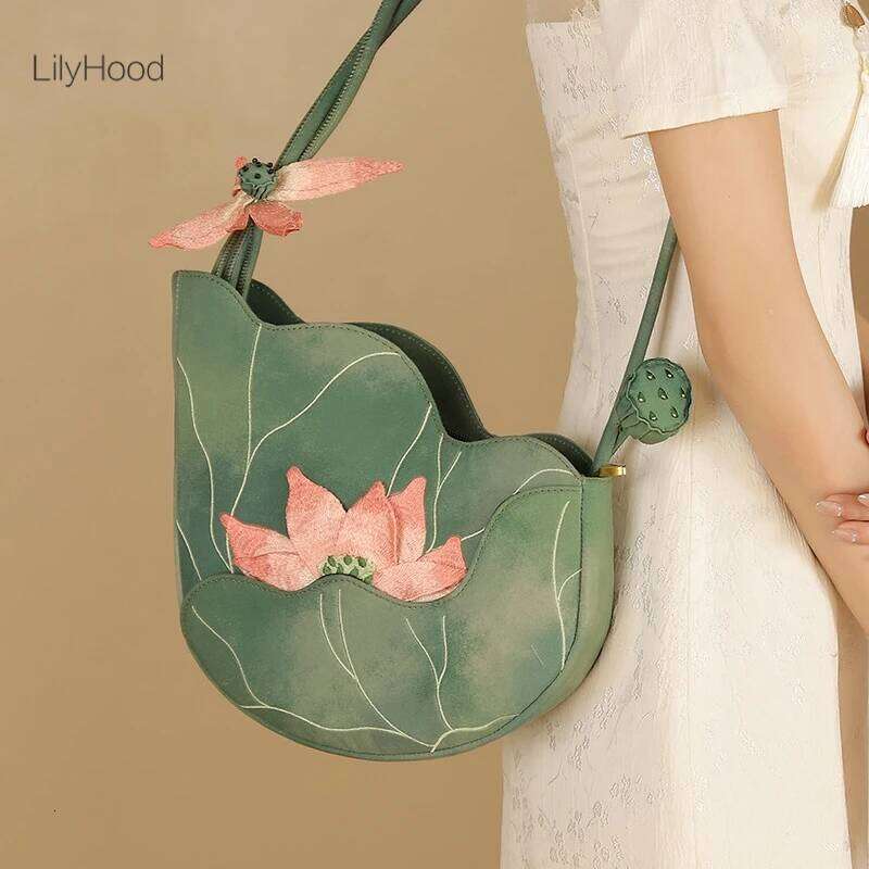 Women Cottagecore Floral Embroidery Stylish Green Shoulder Bag 2025 Female Chinese Vintage Retro Chic Designer Haruku Handbag