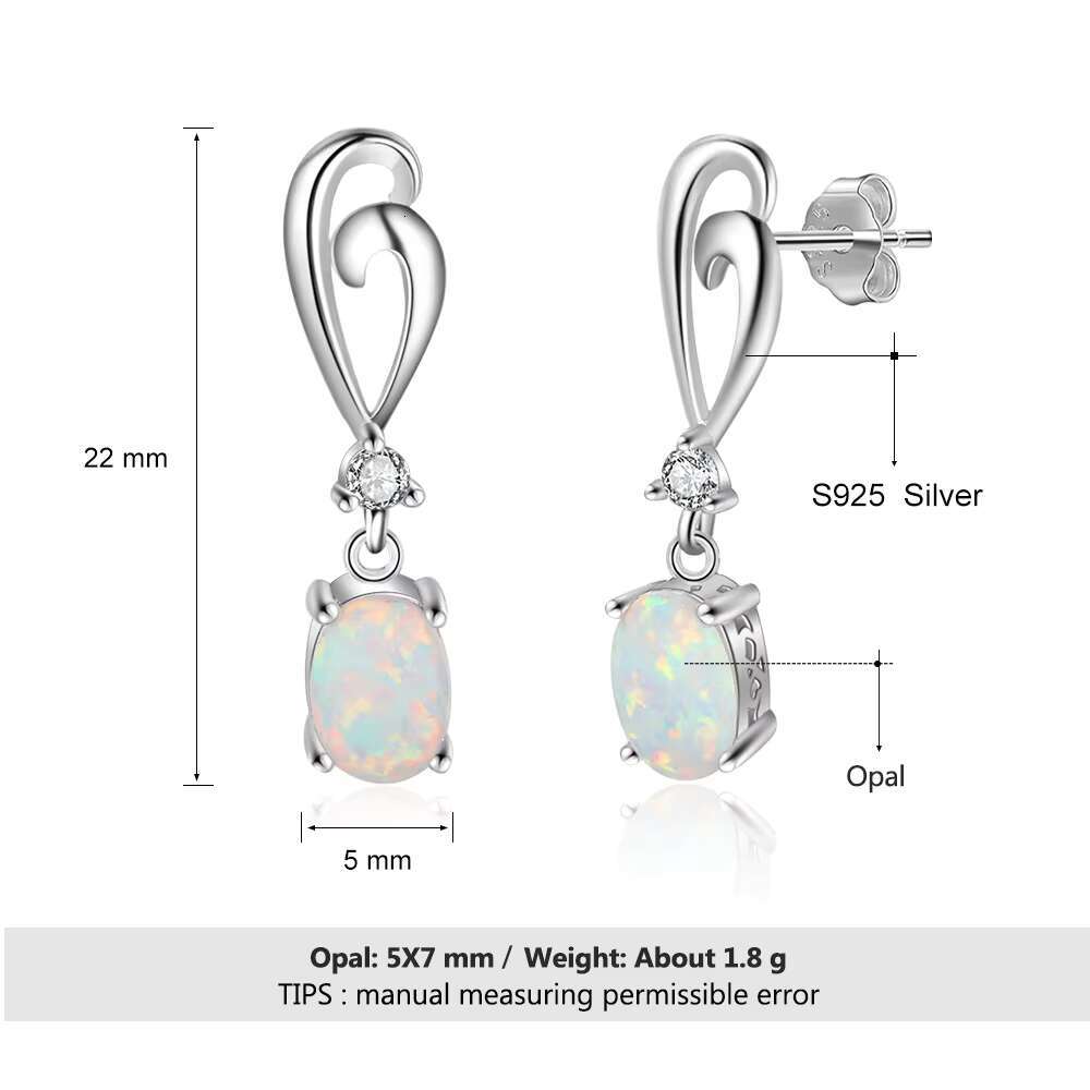Genuine 925 Sterling Silver Love Heart Opal Dangle Earrings for Women Fine Jewelry Party Birthday Earrings