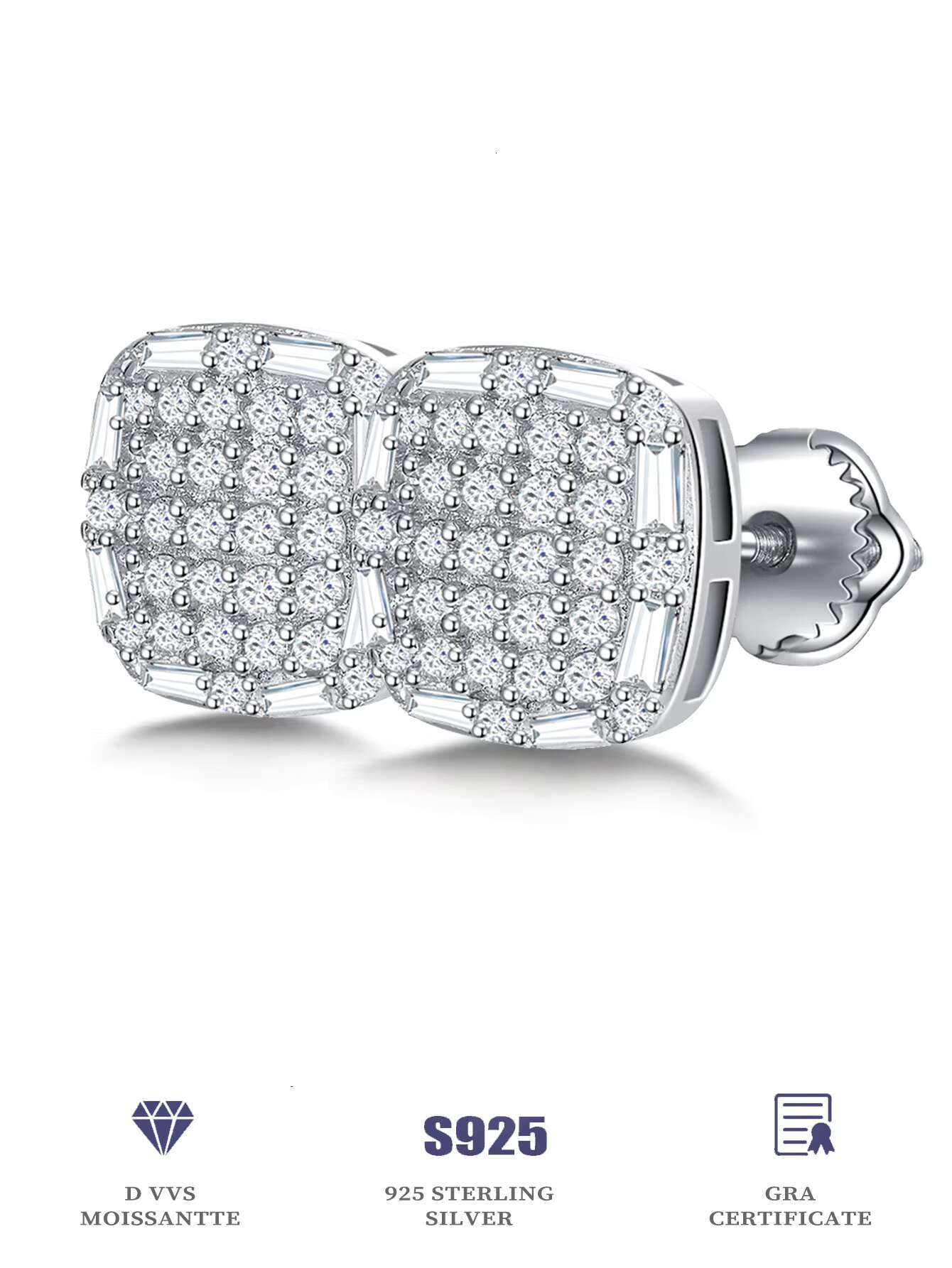 925 Sterling Silver VVS Moissanite Earrings Iced Brilliant Cut Diamond Stud Men Women Fine Dangle VVS Moissanite Diamond Earring