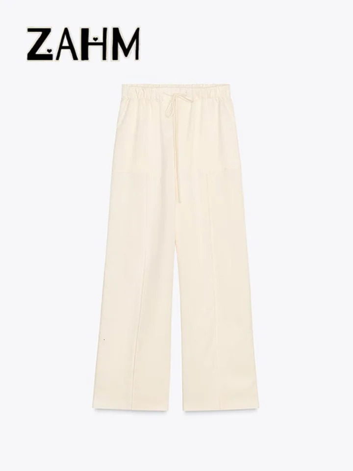 Elegant Satin Top Pants Sets Women Asymmetric Halter Backless Vest Lace Up Wide Leg Trousesr Female 2025 Summer Lady Outfits 250605